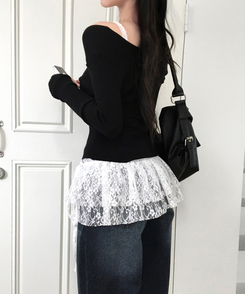 フラワーレーストラップスカート IVORY