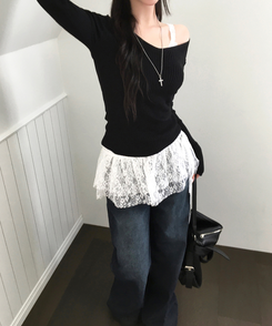 フラワーレーストラップスカート IVORY