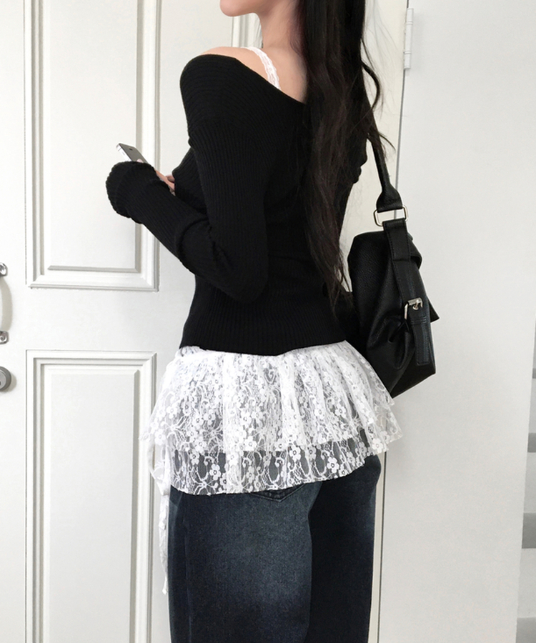 フラワーレーストラップスカート IVORY