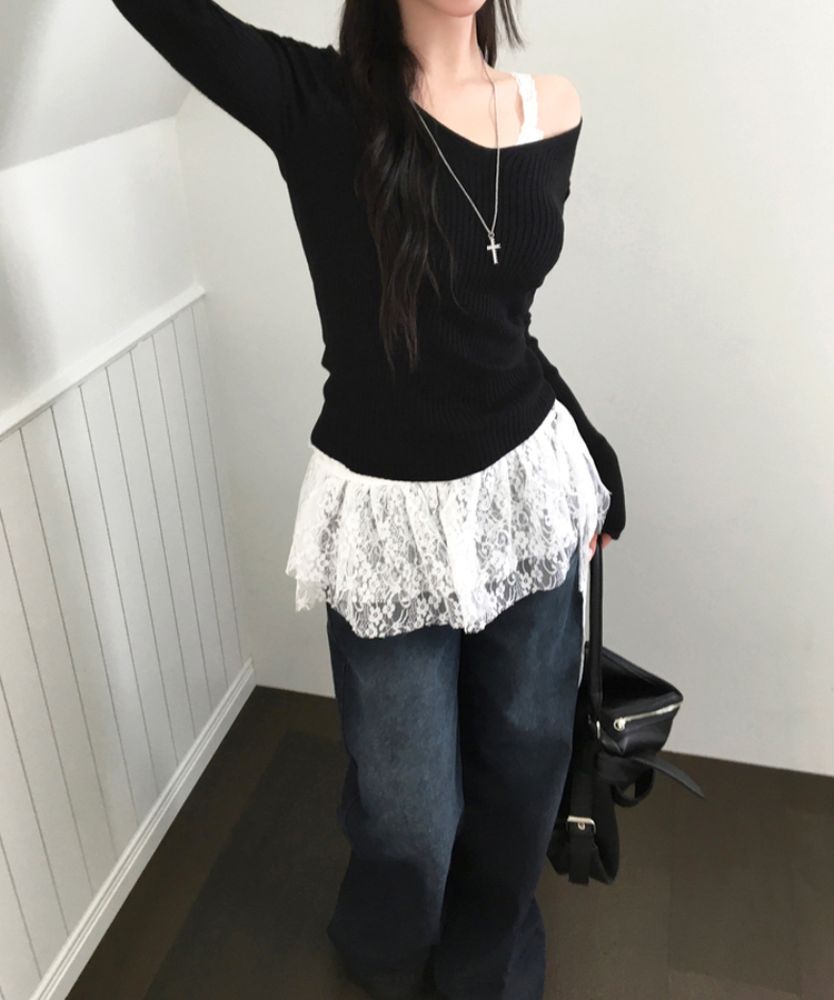 フラワーレーストラップスカート IVORY