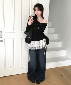 ソフトフィットVネックニット BLACK