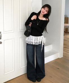 ソフトフィットVネックニット BLACK