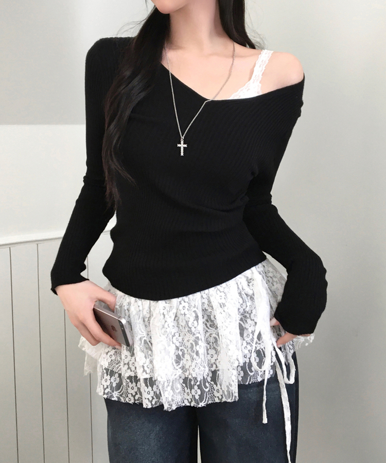 ソフトフィットVネックニット BLACK