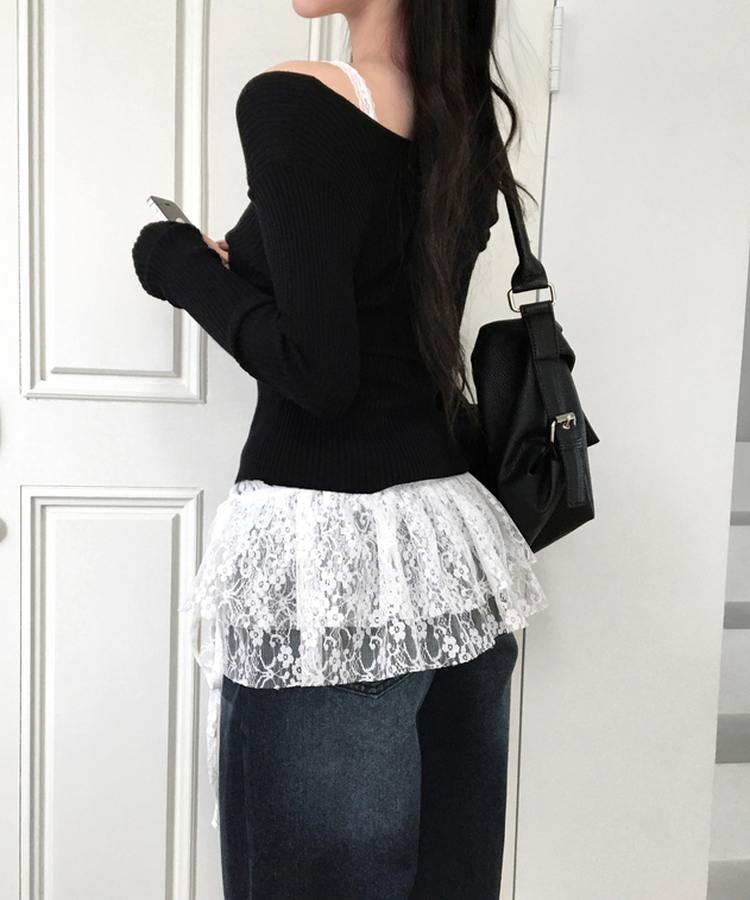 ソフトフィットVネックニット BLACK