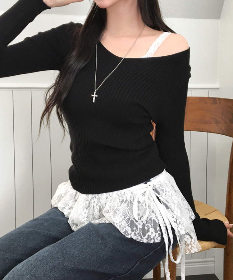 ソフトフィットVネックニット BLACK