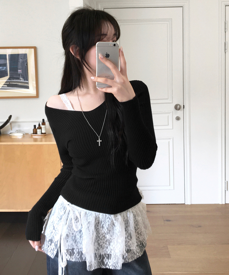 ソフトフィットVネックニット BLACK