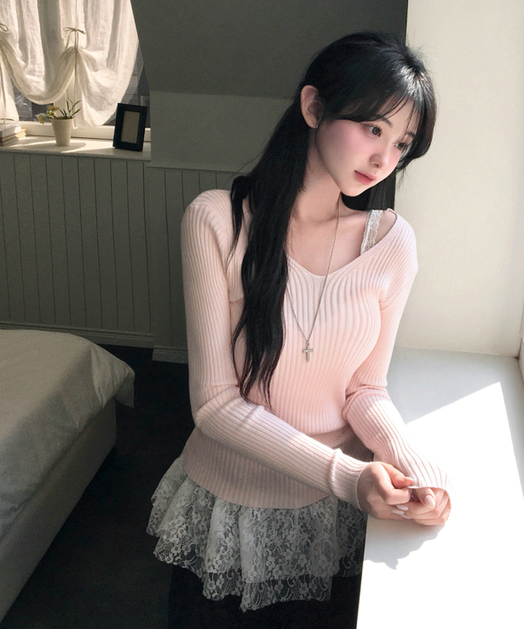 ソフトフィットVネックニット PINK