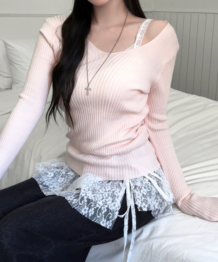 ソフトフィットVネックニット PINK