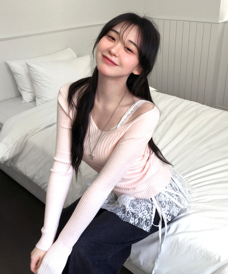 ソフトフィットVネックニット PINK