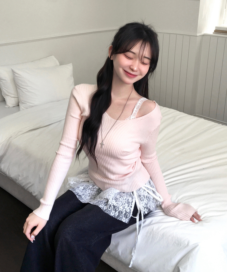 ソフトフィットVネックニット PINK