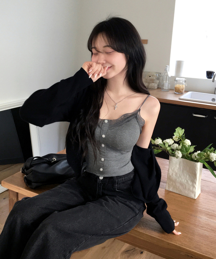 하릴 라운드넥 말라핏 베이직 긴팔 니트 가디건 블랙