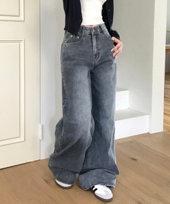 【丈別】ビンテージウォッシュワイドデニムパンツ GREY