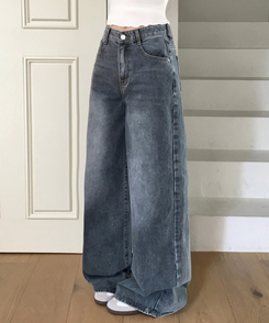 【丈別】ビンテージウォッシュワイドデニムパンツ GREY