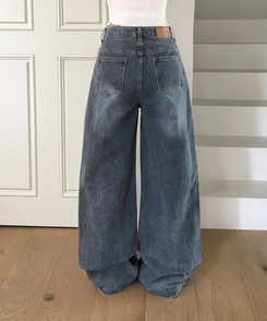 【丈別】ビンテージウォッシュワイドデニムパンツ GREY