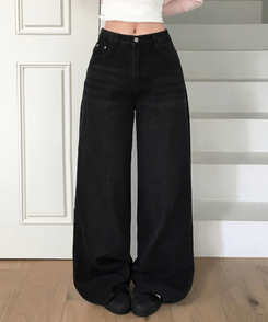 【丈別】ビンテージウォッシュワイドデニムパンツ BLACK DENIM