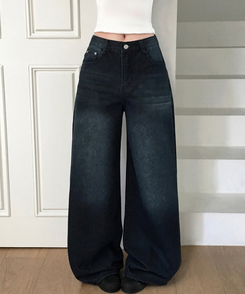 【丈別】ビンテージウォッシュワイドデニムパンツ DEEP DENIM