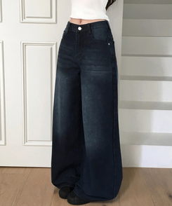【丈別】ビンテージウォッシュワイドデニムパンツ DEEP DENIM