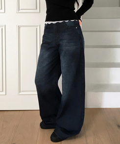 【丈別】ビンテージウォッシュワイドデニムパンツ DEEP DENIM