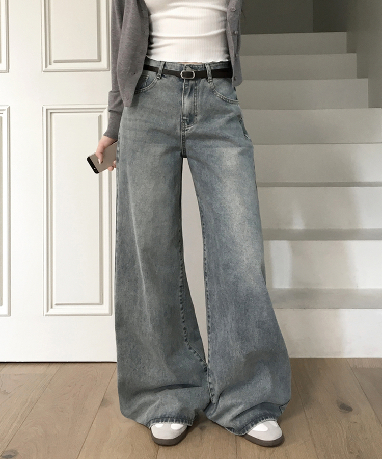 디노브 빈티지 워싱 기장선택 와이드핏 데님 팬츠 백포켓 청바지 빈티지블루