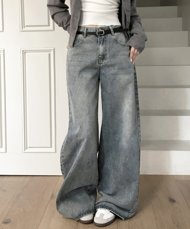 【丈別】ビンテージウォッシュワイドデニムパンツ VINTAGE BLUE
