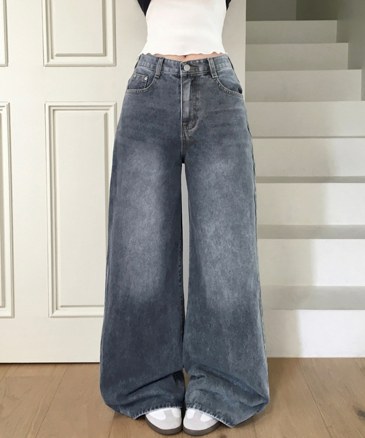 【丈別】ビンテージウォッシュワイドデニムパンツ GREY