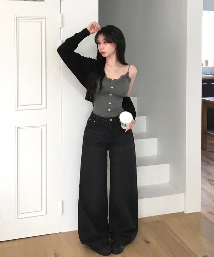 【丈別】ビンテージウォッシュワイドデニムパンツ BLACK DENIM