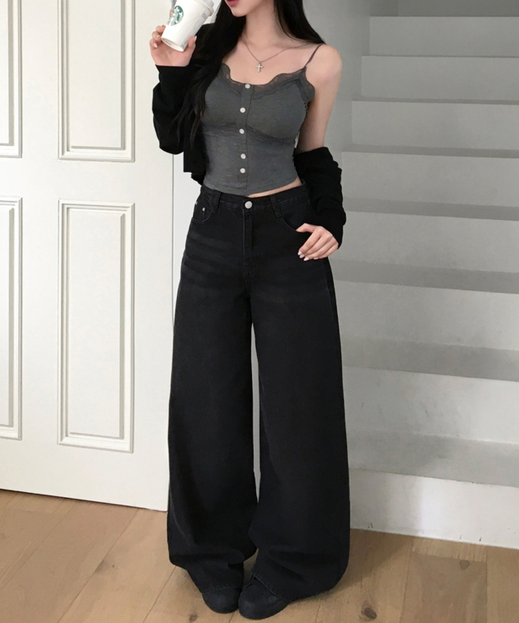 【丈別】ビンテージウォッシュワイドデニムパンツ BLACK DENIM