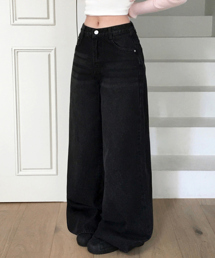 【丈別】ビンテージウォッシュワイドデニムパンツ BLACK DENIM
