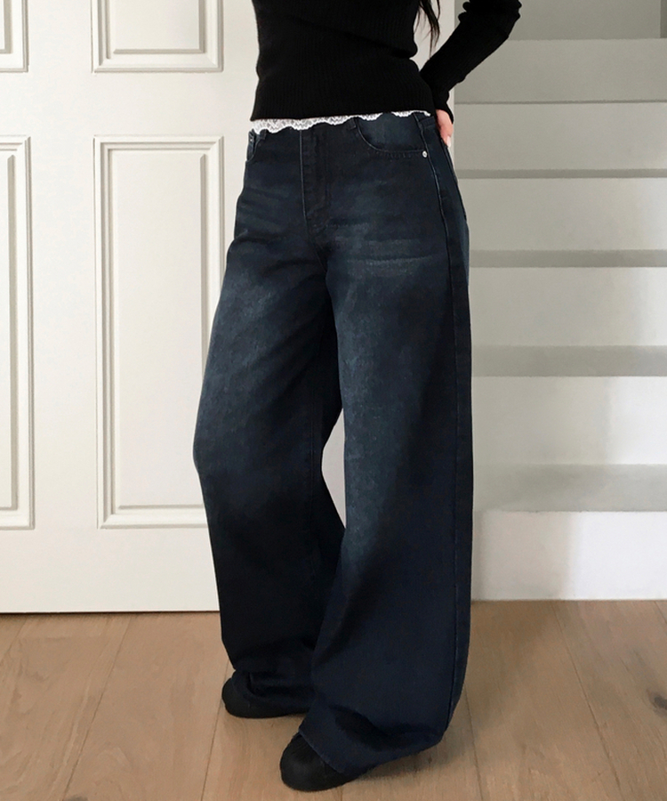 【丈別】ビンテージウォッシュワイドデニムパンツ DEEP DENIM