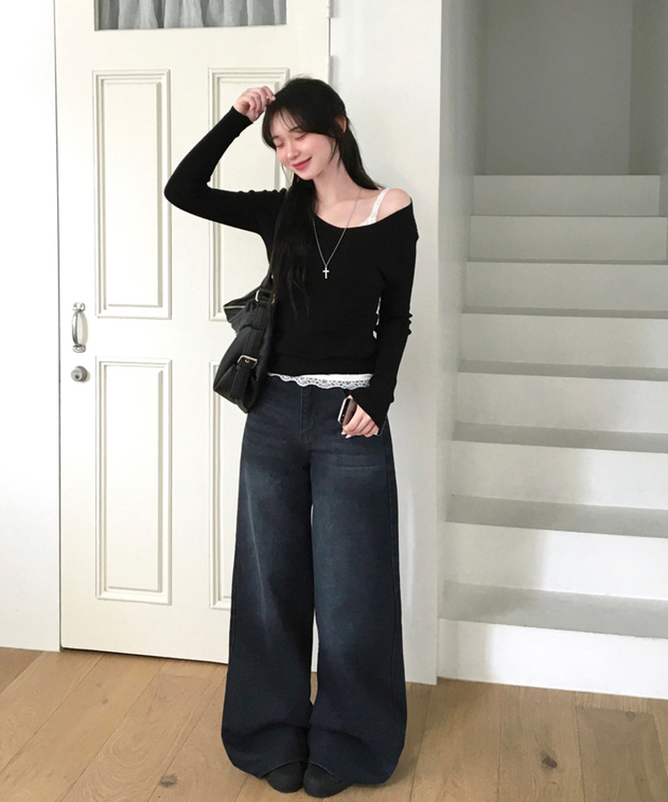 【丈別】ビンテージウォッシュワイドデニムパンツ DEEP DENIM