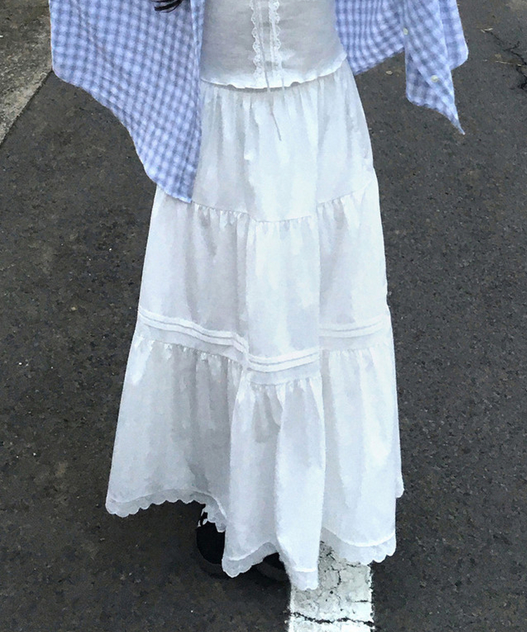 レースフレアロングスカート WHITE