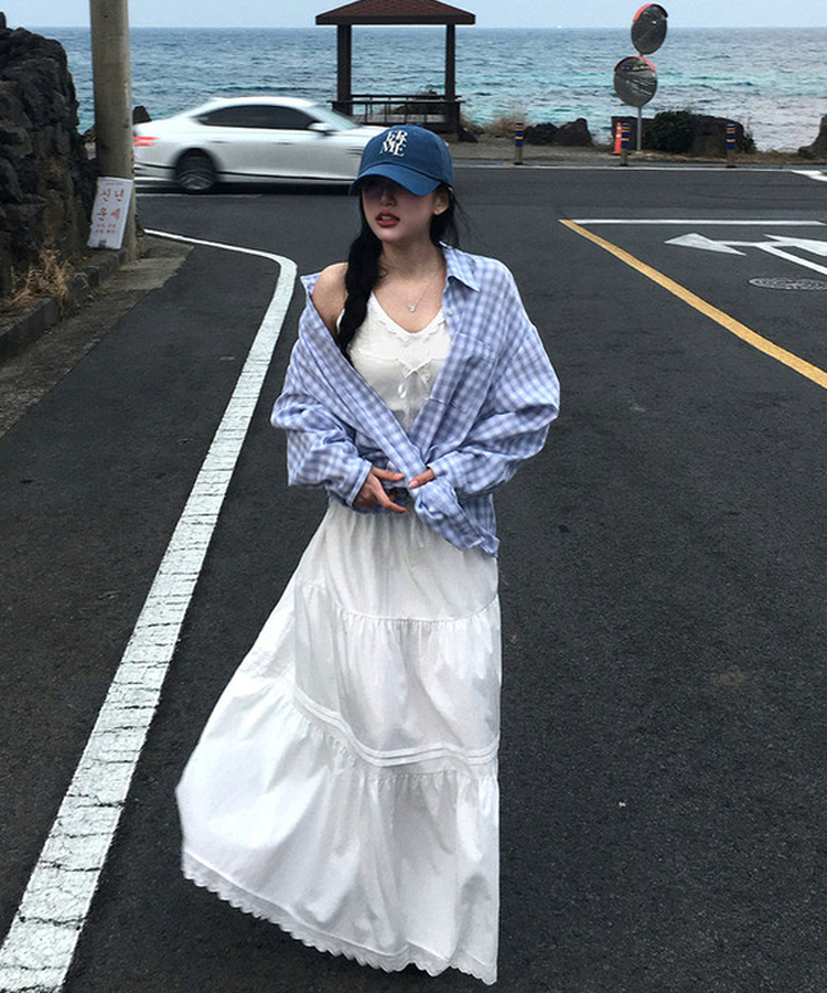 レースフレアロングスカート WHITE