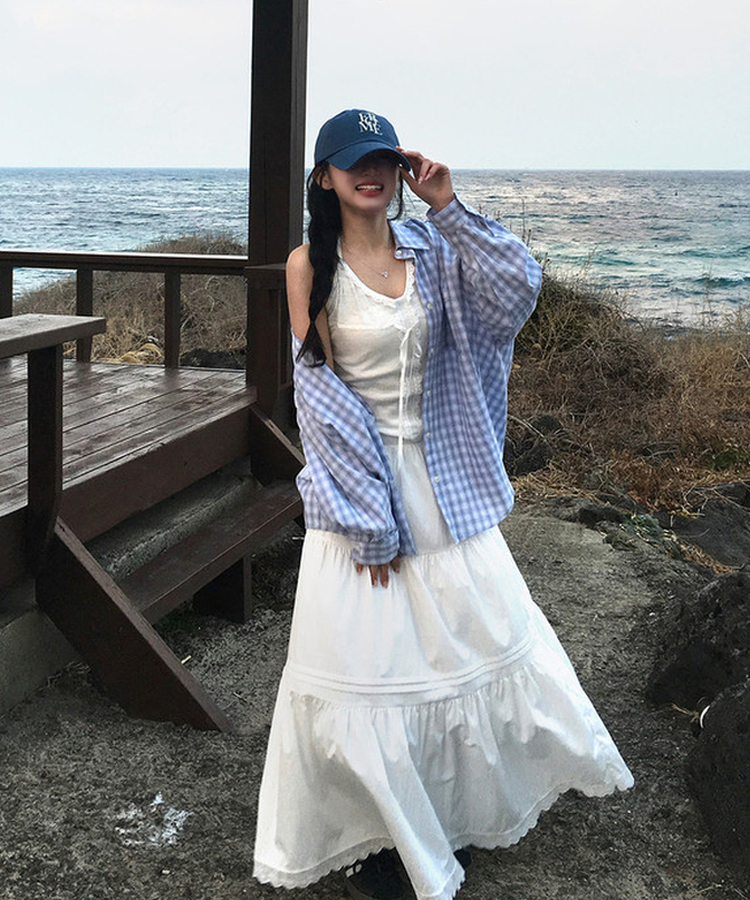 レースフレアロングスカート WHITE