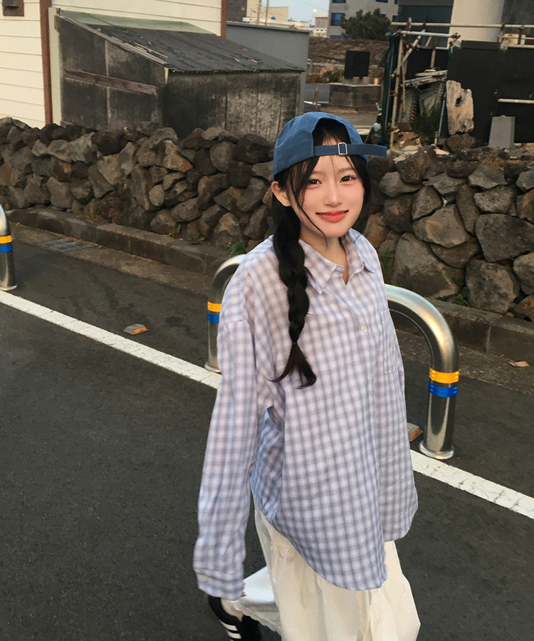 チェックシャツブラウス SKY BLUE