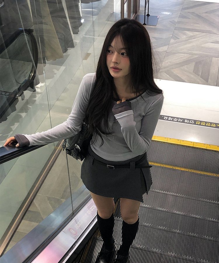 ラウンドシースルー長袖Tシャツ(9color) SKY BLUE