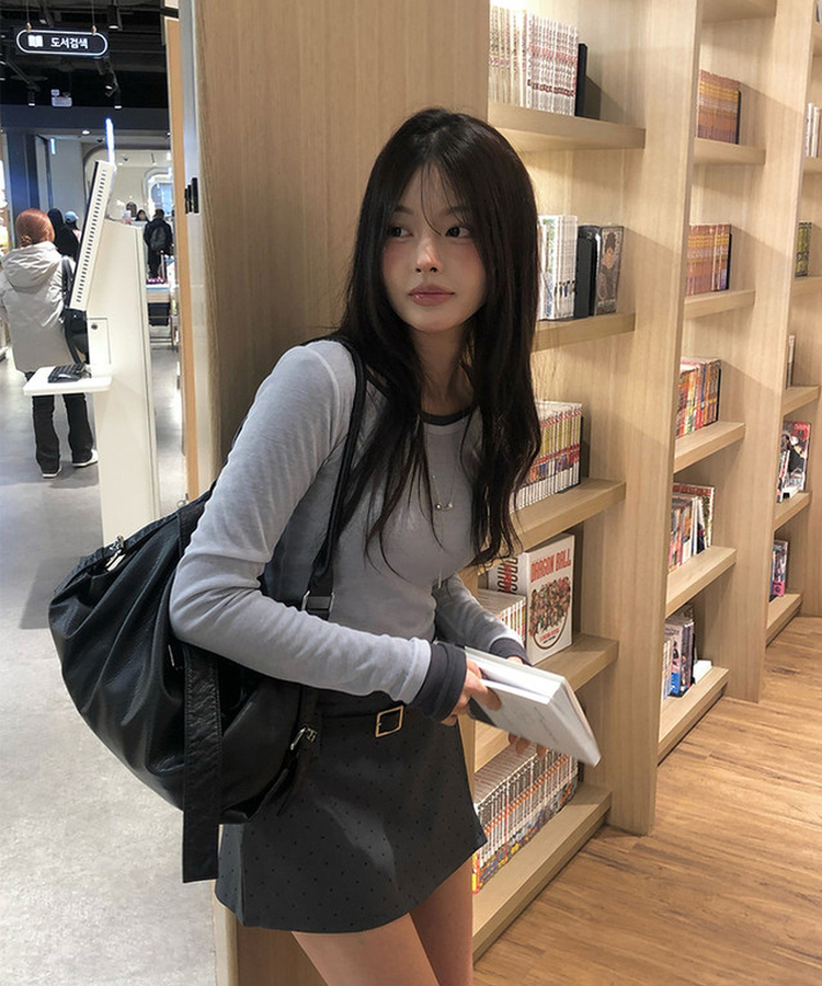 ラウンドシースルー長袖Tシャツ(9color) SKY BLUE