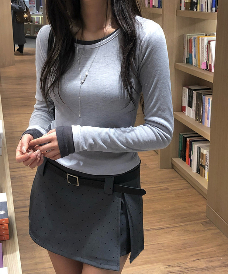 ラウンドシースルー長袖Tシャツ(9color) SKY BLUE