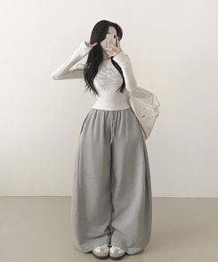 スナップポケットワイドバンディングパンツ GREY