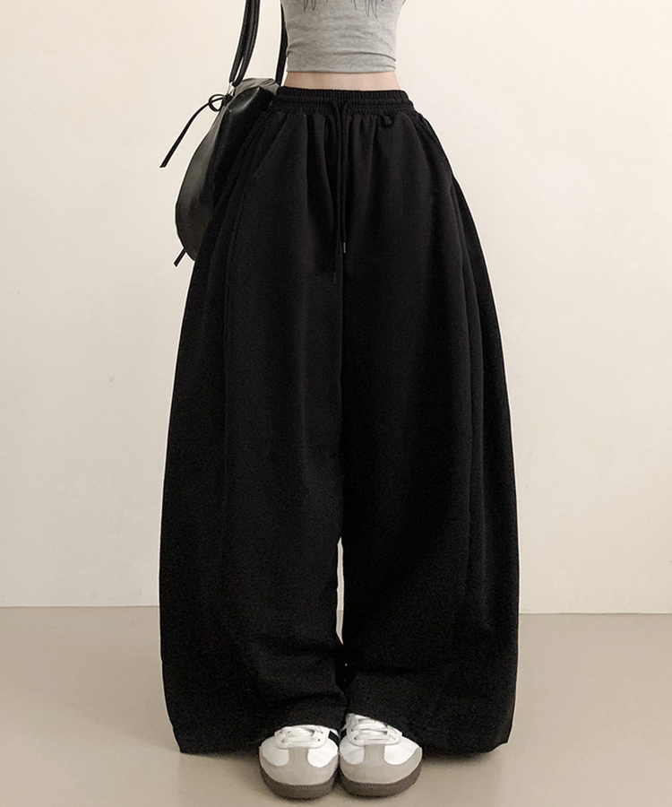 スナップポケットワイドバンディングパンツ BLACK