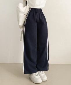 サイドラインフローワイドバンディングパンツ(5color) NAVY