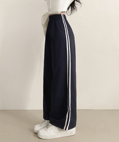 サイドラインフローワイドバンディングパンツ(5color) NAVY