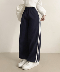 サイドラインフローワイドバンディングパンツ(5color) NAVY