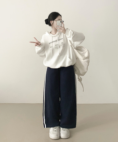 サイドラインフローワイドバンディングパンツ(5color) NAVY