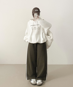 サイドラインフローワイドバンディングパンツ(5color) KHAKI