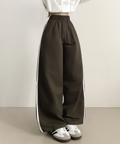 サイドラインフローワイドバンディングパンツ(5color) KHAKI