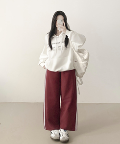 サイドラインフローワイドバンディングパンツ(5color) WINE