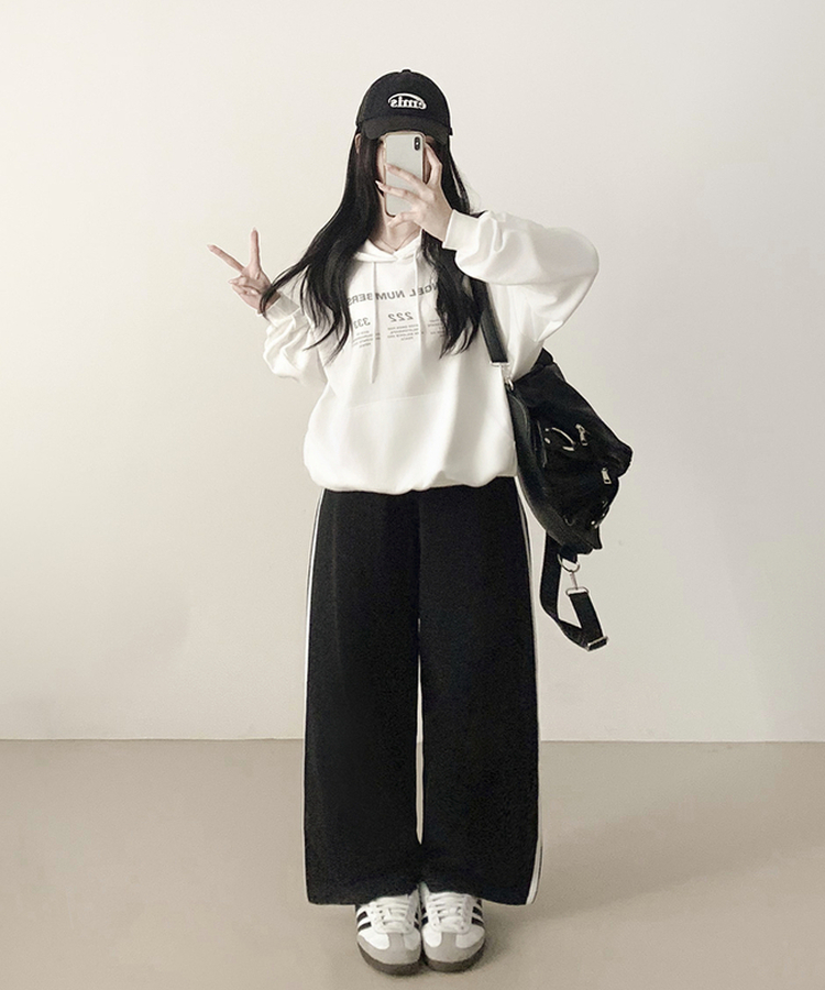 サイドラインフローワイドバンディングパンツ(5color) BLACK