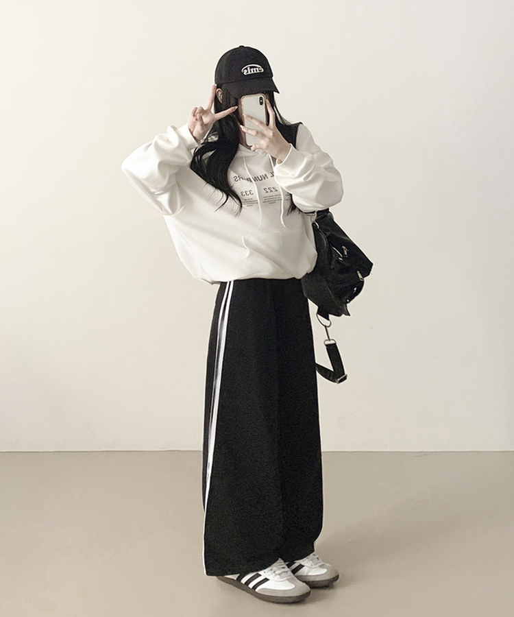 サイドラインフローワイドバンディングパンツ(5color) BLACK