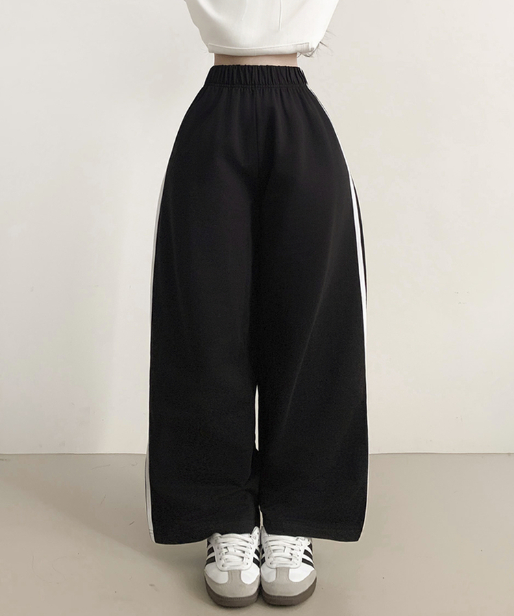 サイドラインフローワイドバンディングパンツ(5color) BLACK