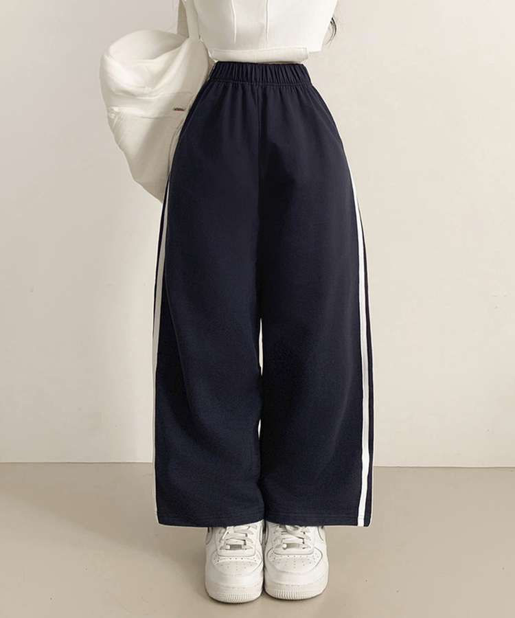 サイドラインフローワイドバンディングパンツ(5color) NAVY